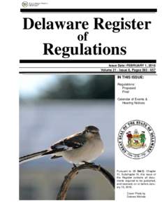 Delaware Register of Regulations, Volume 21, Issue 8, February 1, 2018