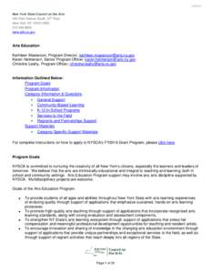 New York State Council on the Arts th 300 Park Avenue South, 10 Floor New York, NY