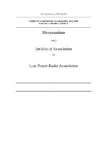 The Companies Acts 1985 and[removed]COMPANY LIMITED BY GUARANTEE AND NOT HAVING A SHARE CAPITAL  Memorandum