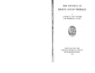 THE WRITINGS OF  HENRY DAVID THOREAU A WEEK ON THE CONCORD AND MERRIMACK RIVERS