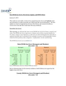 New DIVER Geo Scores, New Jersey regions, and NYSTA News January 5, 2015 This week we start with a review of our proprietary Geo Score and highlight some ups and downs as well as provide you a link to get the scores them
