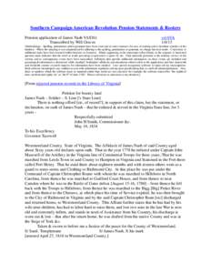 Southern Campaign American Revolution Pension Statements & Rosters Pension application of James Nash VAS361 Transcribed by Will Graves vsl 6VA[removed]