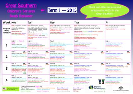 Check out other services and activities for 0-12s in the Great Southern Week Regular