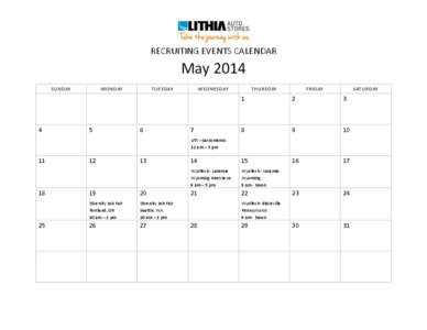 RECRUITING EVENTS CALENDAR  May 2014 SUNDAY  4