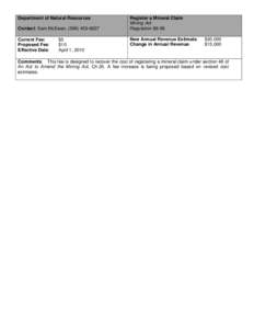 Department of Natural Resources Contact: Sam McEwan, ([removed]Current Fee: Proposed Fee: Effective Date: