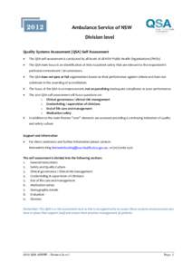 2012  Ambulance Service of NSW Division level  Quality Systems Assessment (QSA) Self Assessment
