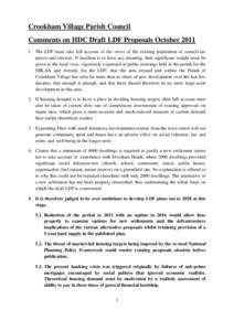 Crookham Village Parish Council Comments on HDC Draft LDF Proposals October[removed]The LDF must take full account of the views of the existing population of council-tax payers and electors. If localism is to have any me