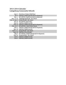 2013-­‐2014	
  Calendar	
   Laingsburg	
  Community	
  Schools	
   	
  