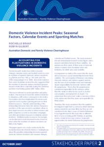 Domestic Violence Incident Peaks: Seasonal Factors, Calendar Events and Sporting Matches rochelle Braaf ROBYN GILBERT Australian Domestic and Family Violence Clearinghouse