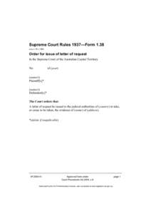 Supreme Court Rules 1937—Form[removed]see o 39 r 24B) Order for issue of letter of request In the Supreme Court of the Australian Capital Territory No