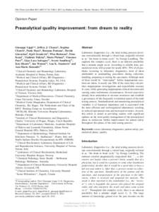 Article in press - uncorrected proof Clin Chem Lab Med 2011;49(7):1113–1126  2011 by Walter de Gruyter • Berlin • Boston. DOICCLMOpinion Paper  Preanalytical quality improvement: from dream to r