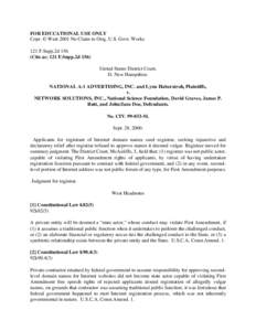 FOR EDUCATIONAL USE ONLY Copr. © West 2001 No Claim to Orig. U.S. Govt. Works 121 F.Supp.2d 156 (Cite as: 121 F.Supp.2d 156) United States District Court, D. New Hampshire.