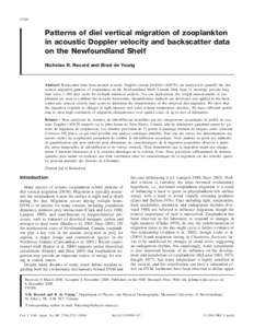 2708  Patterns of diel vertical migration of zooplankton in acoustic Doppler velocity and backscatter data on the Newfoundland Shelf Nicholas R. Record and Brad de Young