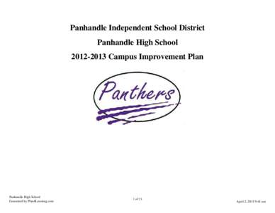 Panhandle Independent School District Panhandle High School[removed]Campus Improvement Plan Panhandle High School Generated by Plan4Learning.com