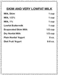 ctioncards foodselectioncardsfoodselectiioncardsfood selectioncardsfoodselectiioncardsfood selectioncards  SKIM AND VERY LOWFAT MILK Milk, Skim	  1 cup