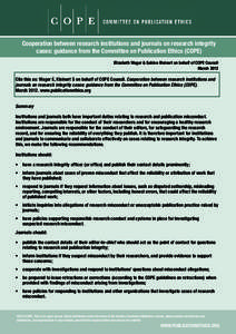 Cooperation between research institutions and journals on research integrity cases: guidance from the Committee on Publication Ethics (COPE) Elizabeth Wager & Sabine Kleinert on behalf of COPE Council MarchCite th