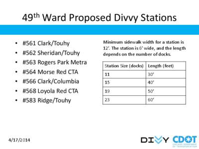 49th Ward Proposed Divvy Stations • • • • •