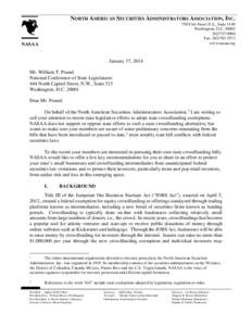 NORTH AMERICAN SECURITIES ADMINISTRATORS ASSOCIATION, INC. 750 First Street N.E., Suite 1140 Washington, D.C[removed]0900 Fax: [removed]www.nasaa.org
