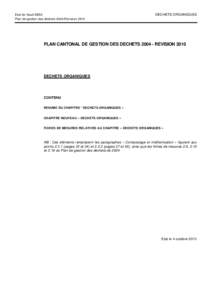 Etat de Vaud-SESA Plan de gestion des déchets 2004-Révision 2010 DECHETS ORGANIQUES  PLAN CANTONAL DE GESTION DES DECHETS[removed]REVISION 2010