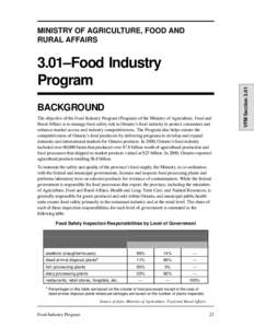 3.01–Food Industry Program BACKGROUND The objective of the Food Industry Program (Program) of the Ministry of Agriculture, Food and Rural Affairs is to manage food safety risk in Ontario’s food industry to protect co