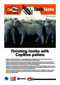 TechNote Partners in production Finishing lambs with CopRice pellets CopRice Lamb Finisher Pellets are a highly digestible steam pelleted ration formulated with the optimum