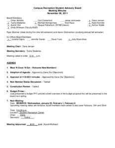 Campus Recreation Student Advisory Board Meeting Minutes November 30, 2011 Board Members: ___ Omar Abdulla ___ Cari Comerford