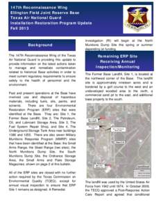 147th Reconnaissance Wing Ellington Field Joint Reserve Base Texas Air National Guard Installation Restoration Program Update Fall 2013