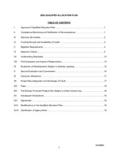 2002 QUALIFIED ALLOCATION PLAN TABLE OF CONTENTS I. Approval of Qualified Allocation Plan .................................................................................. 1