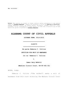 REL: Notice: This opinion is subject to formal revision before publication in the advance sheets of Southern Reporter. Readers are requested to notify the Reporter of Decisions, Alabama Appellate Courts, 300 