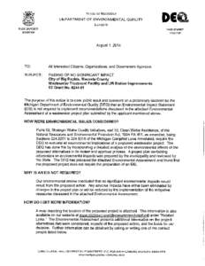 CITY OF BIG RAPIDS, MECOSTA COUNTY Wastewater Treatment Facility and Lift Station Improvements State Revolving Fund/Strategic Water Quality Initiatives Fund (S2) Environmental Assessment August 2014