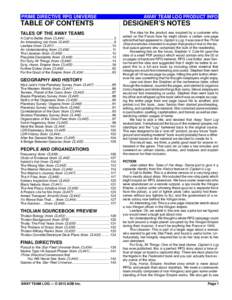 PRIME DIRECTIVE RPG UNIVERSE  AWAY TEAM LOG PRODUCT INFO TABLE OF CONTENTS