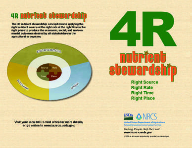 4R Nutrient Stewardship The 4R nutrient stewardship concept means applying the right nutrient source at the right rate at the right time in the right place to produce the economic, social, and environmental outcomes desi