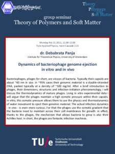 Monday Feb, 11:00-12:00 TU/e Applied Physics, room Cascade 2.21 dr. Debabrata Panja Institute for Theoretical Physics, University of Amsterdam