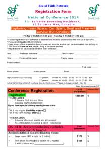 Sea of Faith Network  Registration Form National Conference 2014 At:- Tolcarne Boarding Residence,