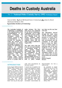 National police custody survey 1992 : preliminary report