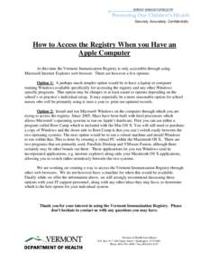 Vermont Immunization Registry - How to Access the Registry When Using an Apple Computer