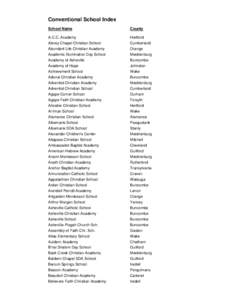 Conventional School Index School Name County  A.C.C. Academy