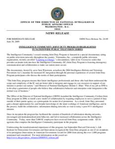 OFFICE OF THE DIRECTOR OF NATIONAL INTELLIGENCE PUBLIC AFFAIRS OFFICE WASHINGTON, D.C[removed]NEWS RELEASE