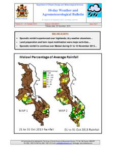 Department of Climate Change and Meteorological Services  10-day Weather and Agrometeorological Bulletin REPUBLIC OF MALAWI