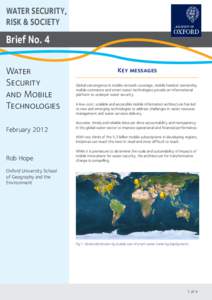 WATER SECURITY, RISK & SOCIETY Brief No. 4 Water Security