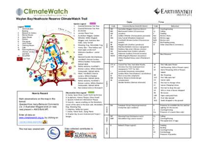 Waylen Bay/Heathcote Reserve ClimateWatch Trail  How to Record Mark observations on the map in this format: Species/How many/Behavior/Comments