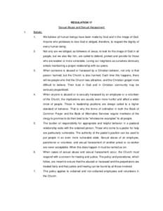 REGULATION 17 Sexual Abuse and Sexual Harassment 1. Beliefs: 1.