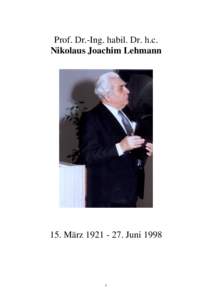 Prof. Dr.-Ing. habil. Dr. h.c. Nikolaus Joachim Lehmann