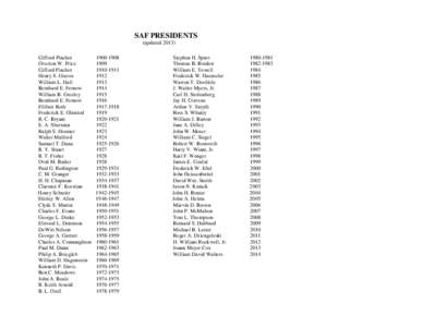 SAF PRESIDENTS (updated[removed]Gifford Pinchot Overton W. Price Gifford Pinchot Henry S. Graves