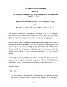 Memorandum of Understanding Between The National Development and Reform Commission of the People’s Republic of China and The Department for Environment, Food and Rural Affairs