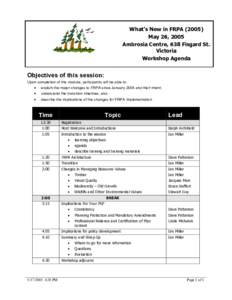 What’s New in FRPA[removed]May 26, 2005 Ambrosia Centre, 638 Fisgard St. Victoria Workshop Agenda