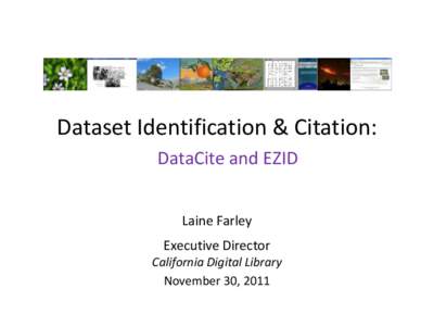 Dataset Identification & Citation: DataCite and EZID Laine Farley Executive Director California Digital Library November 30, 2011