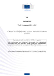 EN Horizon 2020 Work ProgrammeEurope in a changing world – inclusive, innovative and reflective Societies