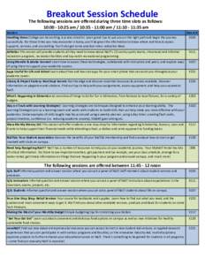 Breakout Session Schedule  The following sessions are offered during three time slots as follows: 10:[removed]:25 am / 10:[removed]:00 am / 11:[removed]:35 am Session Handling Stress College can be exciting, but also stressful