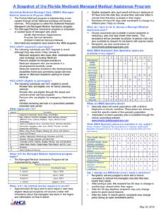 A Snapshot of the Florida Medicaid Managed Medical Assistance Program Statewide Medicaid Managed Care (SMMC) Managed Medical Assistance Program (MMA)